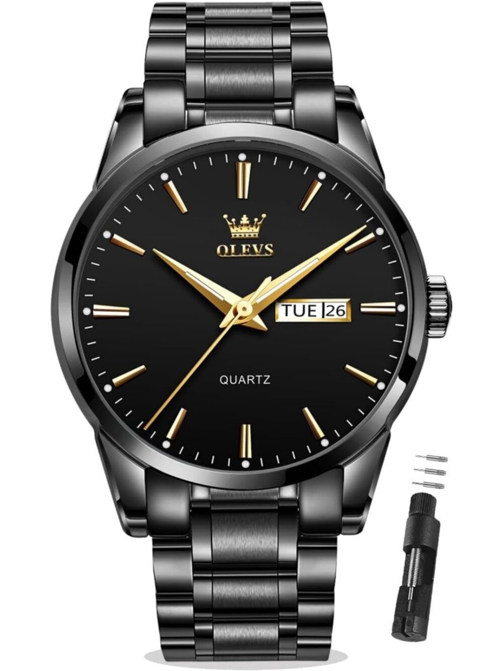 Luxury Men's Big Face Watch - Stainless Steel Gold, Day Date Feature, Stylish